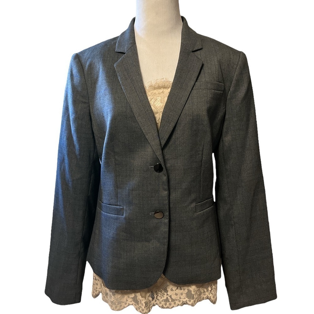 Calvin Klein gray jacket with blue pin stripes, fully lined, new with tags